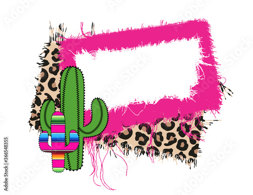 
Festive frame with a cactus tree and a variety of fabric patches.Vector illustration.