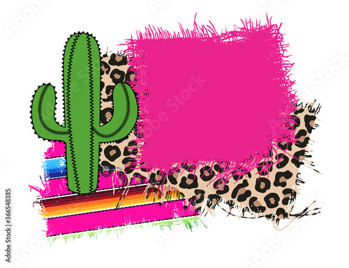 
Festive frame with a cactus tree and a variety of fabric patches.Vector illustration.