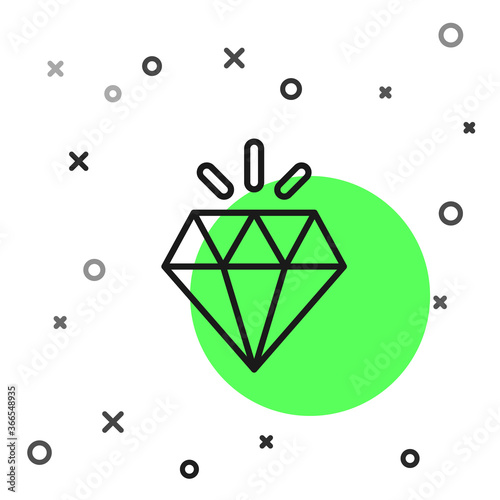 Black line Diamond icon isolated on white background. Jewelry symbol. Gem stone. Vector.