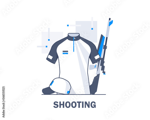 Shooting sports uniforms and equipment,flat design icon vector illustration