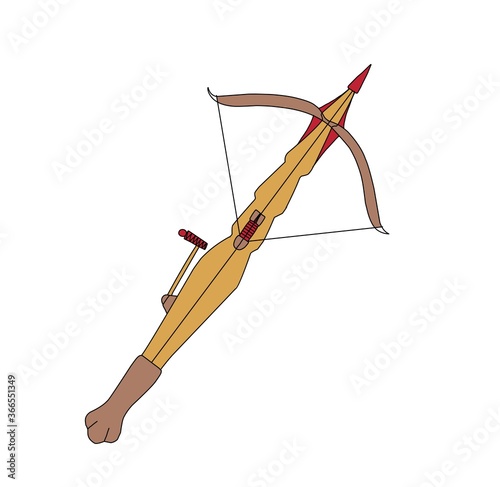 Crossbow on a white background. Weapon from the game. Arrow and bowstring. Thrones