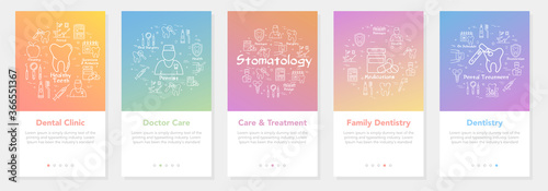 Vertical five banners with line concept of dentistry - dental clinic and family dentistry