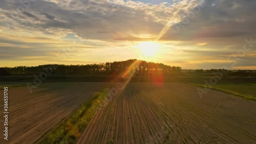 Aerial sshot of Moving Fluffy Clouds in the Evening Sky During Sunset with Clouds and Trees photo