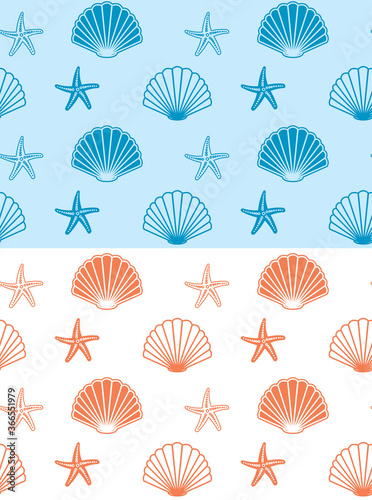 seamless patterns with seashells and starfish - vector backgrounds