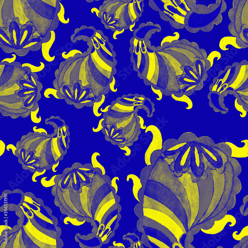 Watercolor seamless pattern with paisley. Traditional print. Textile design t...