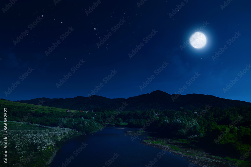 beautiful landscape, quiet summer night in the mountains