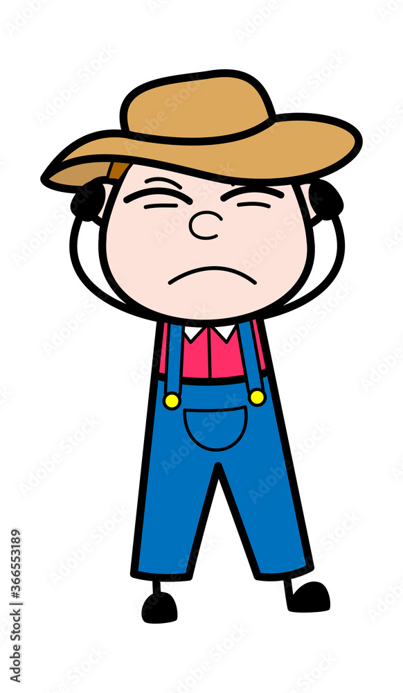 Covering Ears Farmer Cartoon