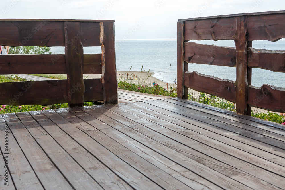 Fototapeta premium Wooden railing with wooden floor