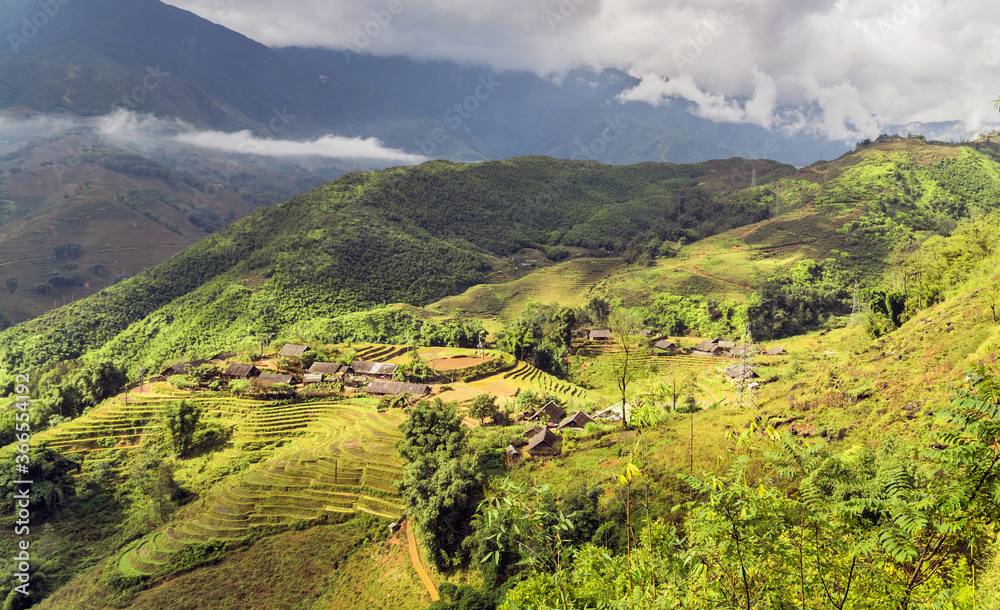 Mountain green rice terraces at highlands of Sa Pa