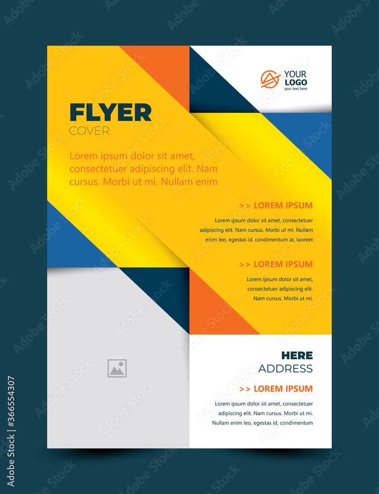 Obraz premium Flyer cover triangles theme design template. Cmyk color profile