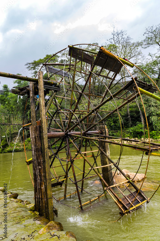 Bamboo Water Wheel or Watermill Turbine Bamboo Water Wheel or Watermill Turbine