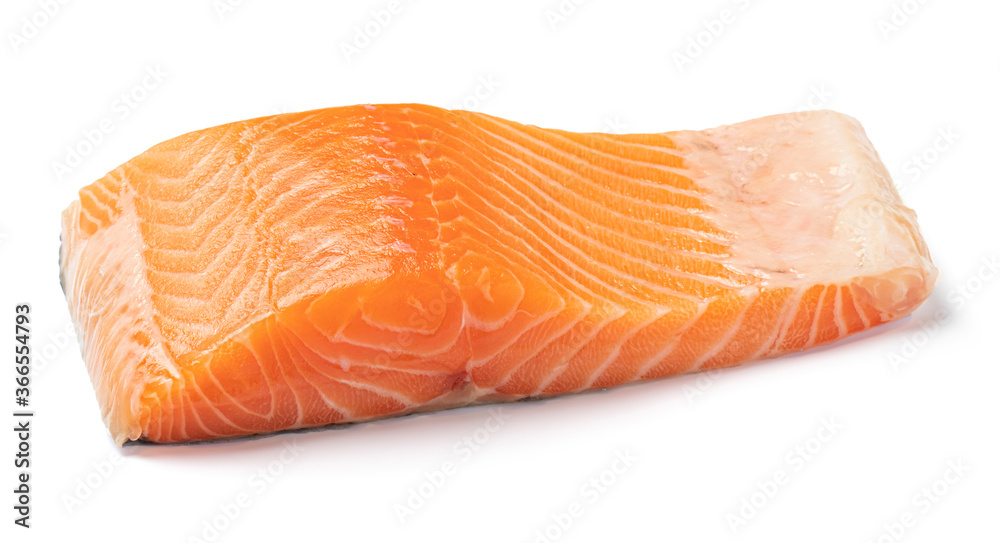 Fresh raw salmon fillet isolated on white background with clipping path, Ingredient for sushi or  sashimi.