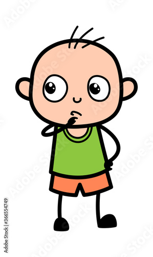 Cartoon Bald Boy thinking seriously