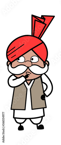 Cartoon Haryanvi Old Man thinking seriously