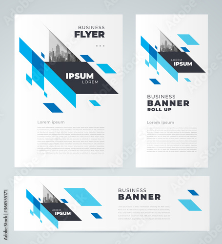 Abstract geometric blue theme Set flyer cover, banner, roll up banner