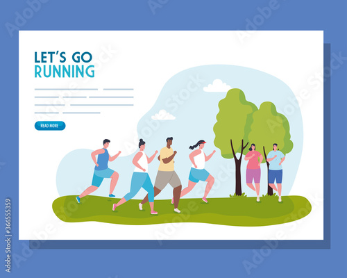 banner lets go running, group people running outdoor