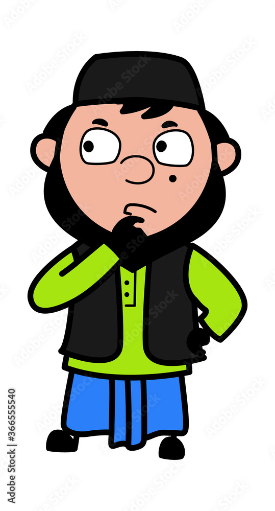 Cartoon Muslim Man thinking seriously