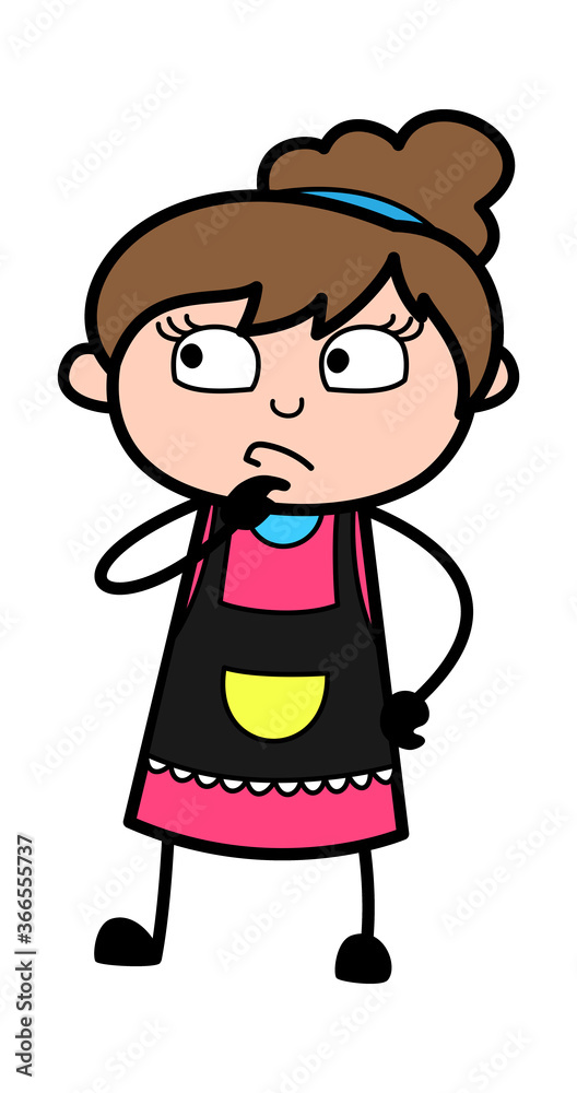 Cartoon Beautician thinking seriously Cartoon Beautician thinking seriously