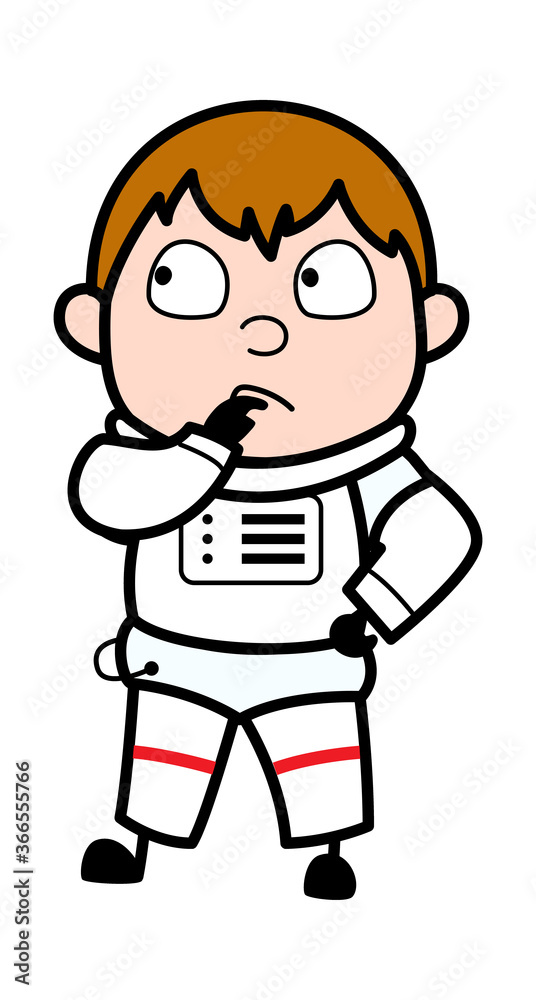 Cartoon Astronaut thinking seriously