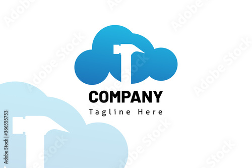 cloud hammer illustration logo template