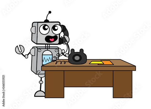 Cartoon Robot talking on phone