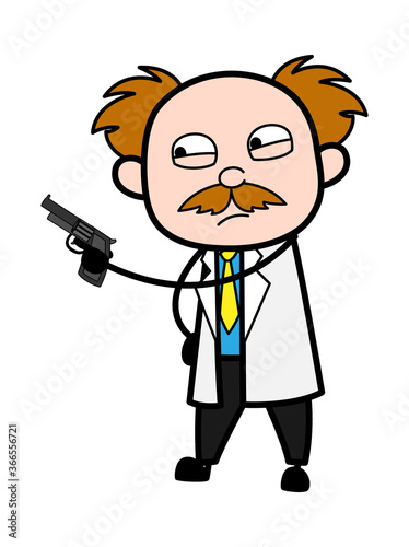 Cartoon Scientist Pointing Gun