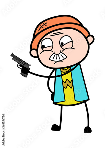 Cartoon Grandpa Pointing Gun