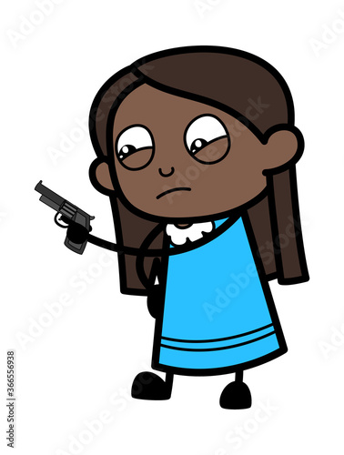 Cartoon Black Girl Pointing Gun
