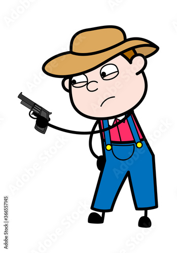 Cartoon Farmer Pointing Gun