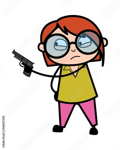 Cartoon Teacher Pointing Gun