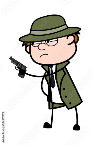 Cartoon Spy Pointing Gun