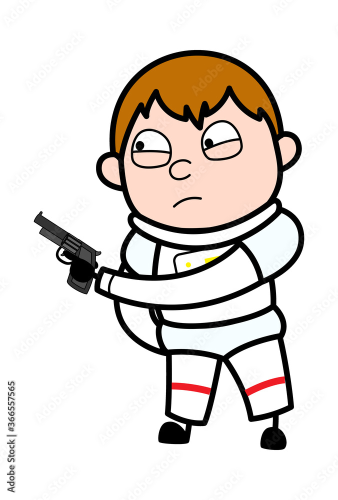 Cartoon Astronaut Pointing Gun