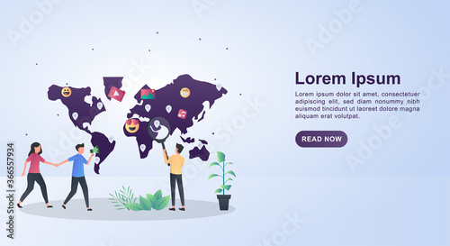 Illustration concept of influencer marketing with people who invited their friends to come along.