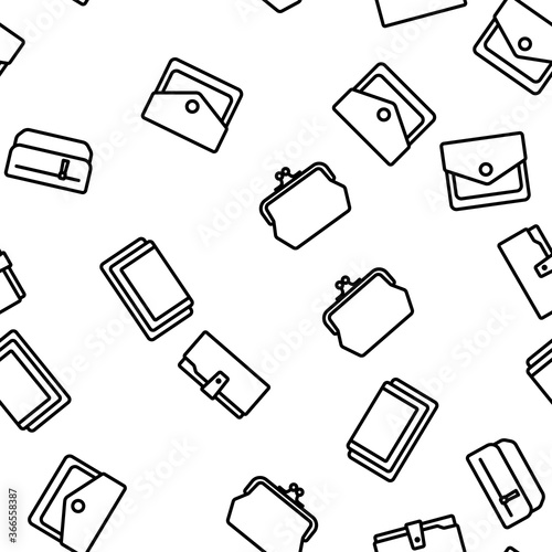 Wallet Accessory Cash Vector Seamless Pattern Thin Line Illustration