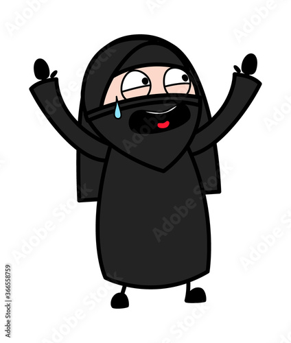 Terrified Cartoon Muslim Woman