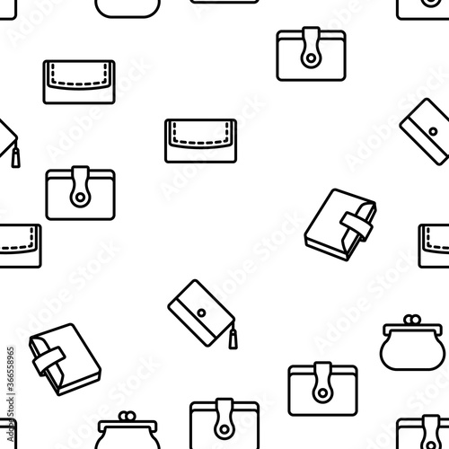 Wallet Accessory Cash Vector Seamless Pattern Thin Line Illustration