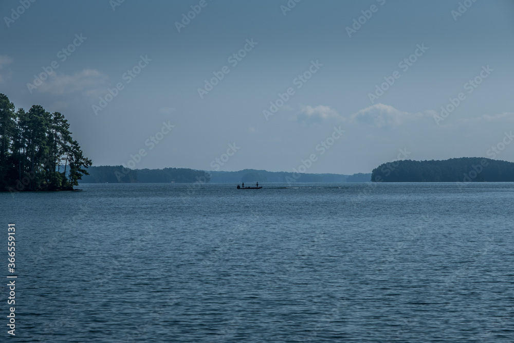 Fishing in a boat on the lake