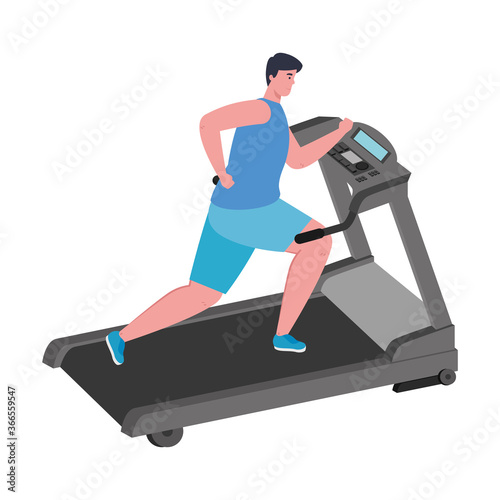 sport, man running on treadmill, sport person at the electrical training machine
