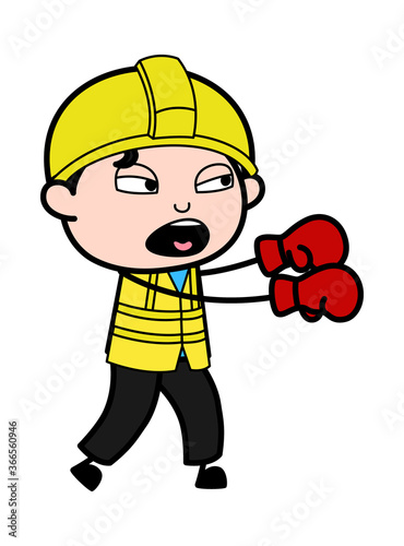 Cartoon Engineer Boxing