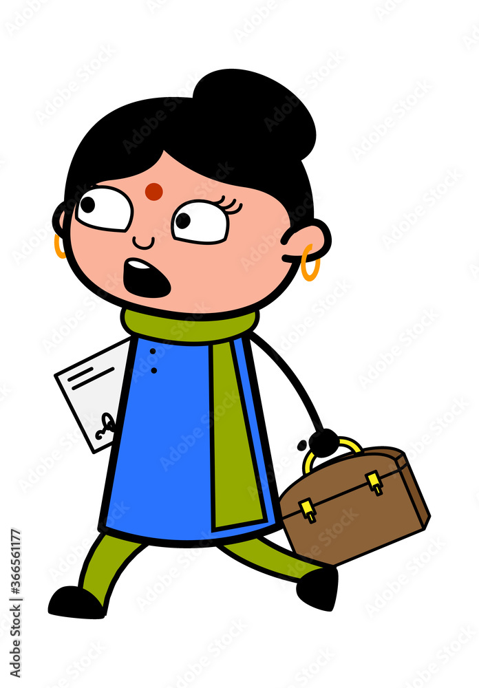 Cartoon Indian Lady Going to Office Cartoon Indian Lady Going to Office