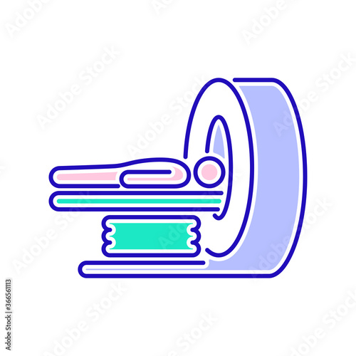 MRI machine scan device in hospital line color icon. Health care. Isolated vector element. Outline pictogram for web page, mobile app, promo. 