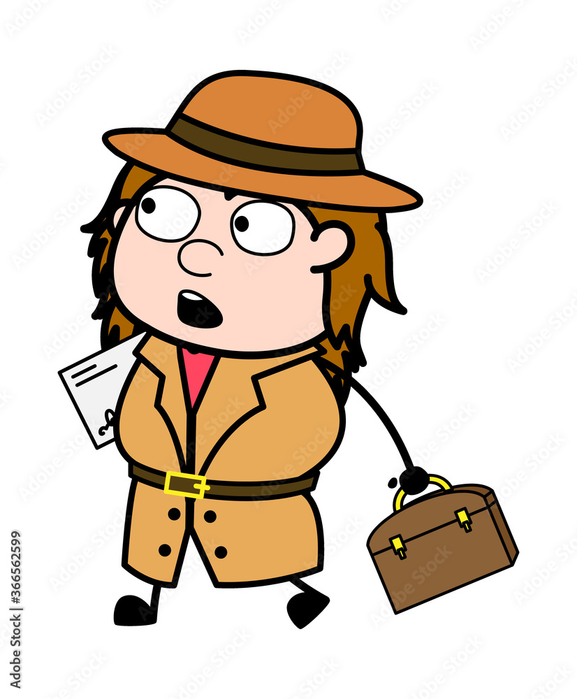 Obraz premium Cartoon Investigator Going to Office