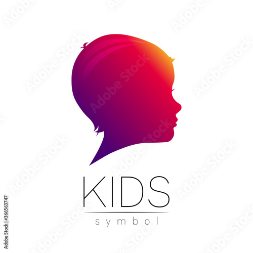 Child violet logotype in vector. Silhouette profile human head. Concept logo for people, children, autism, kids, therapy, clinic, education. Template symbol, modern design isolated on white background