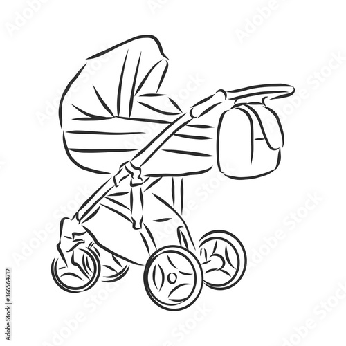 Baby stroller vector sketch icon isolated on background. Hand drawn Baby stroller icon. baby stroller, vector sketch illustration