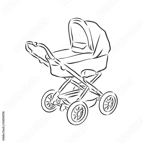 Baby stroller vector sketch icon isolated on background. Hand drawn Baby stroller icon. baby stroller, vector sketch illustration