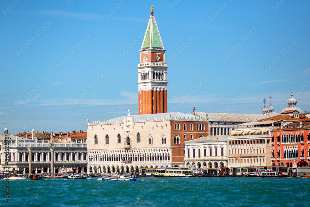 Saint Mark's Square and Bell Tower Views on the Venice Skyline from a boat on the Canal 08