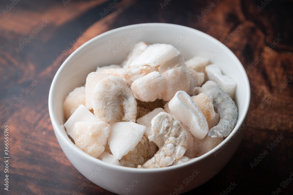 frozen seafood in white bowl frozen seafood in white bowl