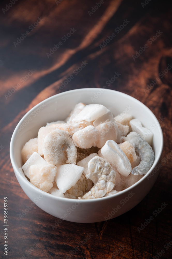 frozen seafood in white bowl frozen seafood in white bowl