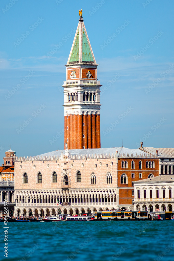 Saint Mark's Square and Bell Tower Views on the Venice Skyline from a boat on the Canal 02