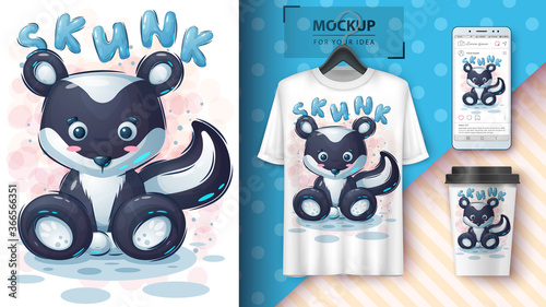 Pretty skunk poster and merchandising.